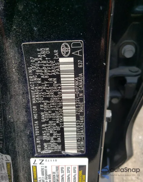 2008 Toyota Corolla Matrix Xr z USA, uszkodzony, nr VIN 2T1KR30E18C709243